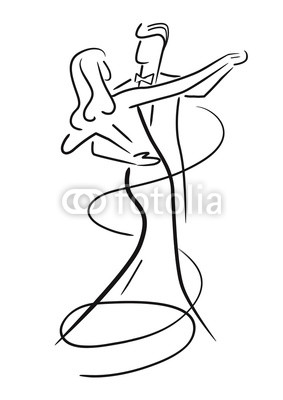 283x400 young couple ballroom dance black and white stylized drawing - Dancing Drawing