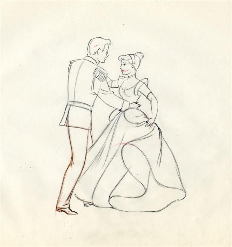 800x851 Disney Cinderella Marc Davis Scene - Dancing Drawing Animation