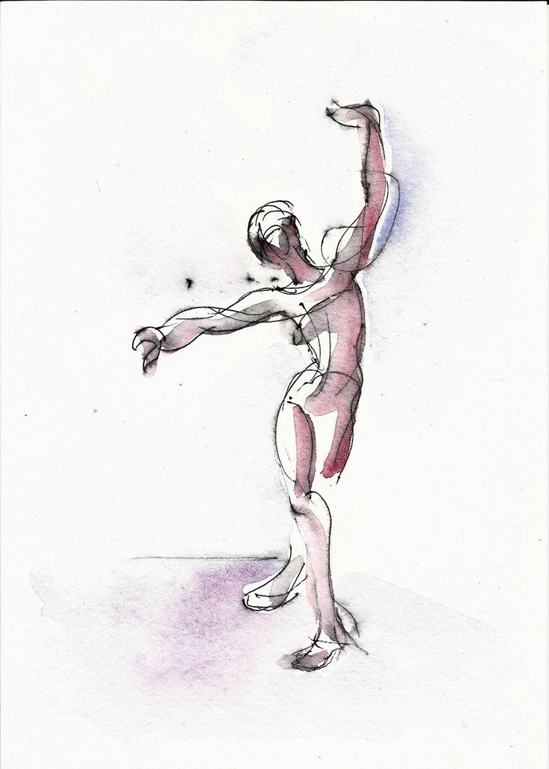 794x1112 Original Ink And Watercolor Dance Art Dancing Figure Drawing Etsy - Dancing Figure Drawing