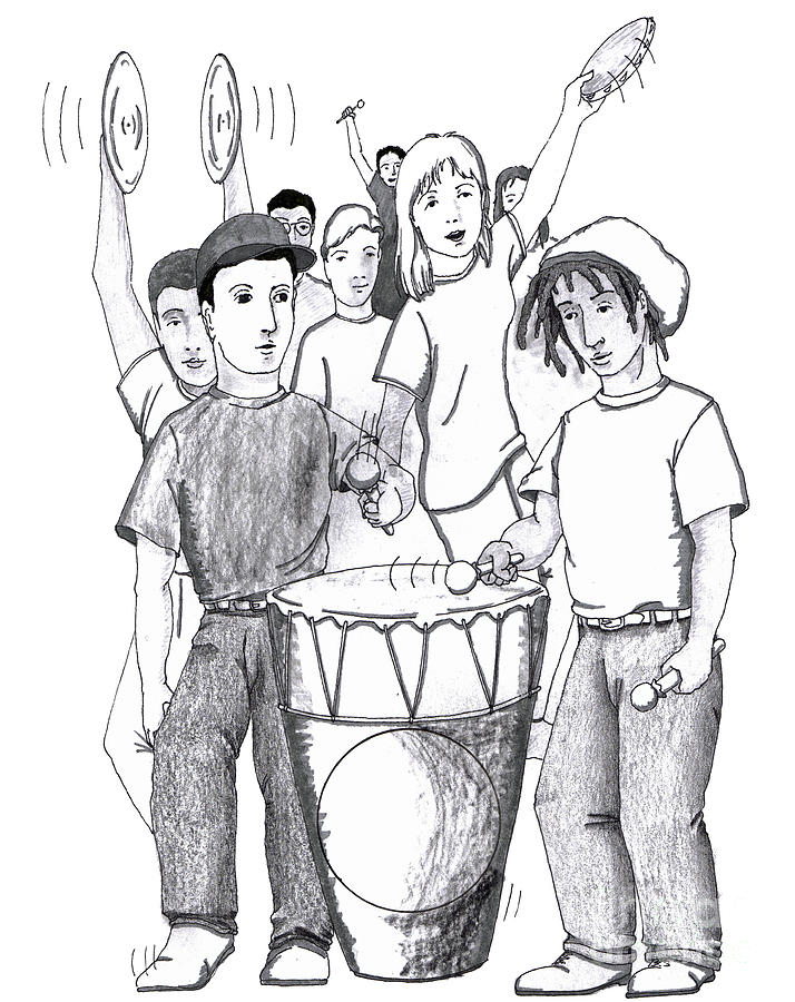 714x900 Rhythms Drum Dancing People Drawing - Dancing People Drawing