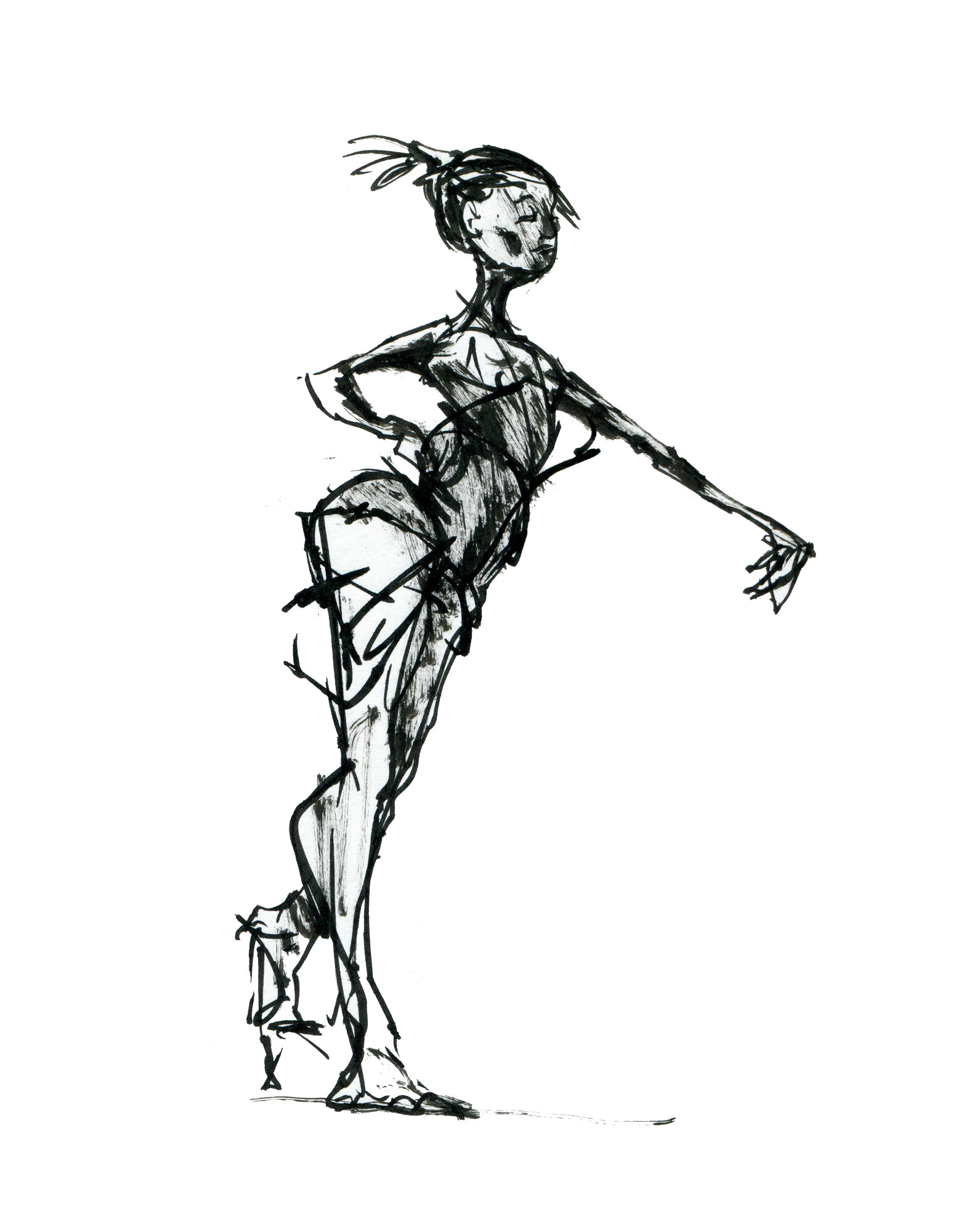 1547x2000 Ink Sketch Ballerina Dancing People - Dancing People Drawing