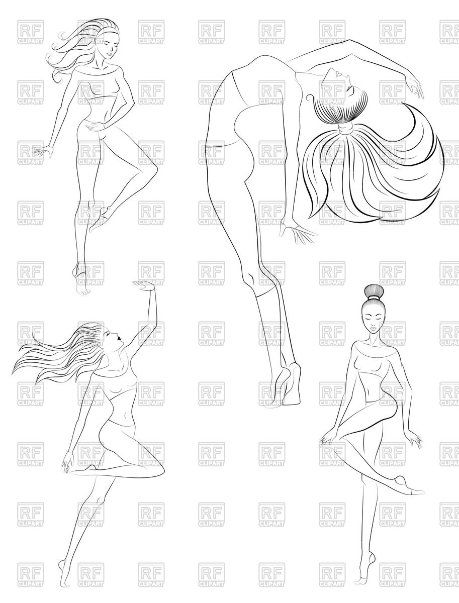 913x1200 Athletic Women In Various Dancing Poses Vector Image Of People - Dancing Poses For Drawing