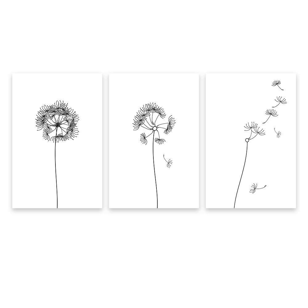 1000x1000 Panel Hand Drawing Style Dandelions In Black And White X - Dandelion Black And White Drawing