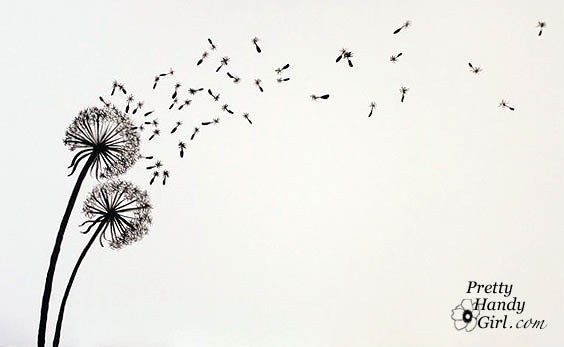564x347 Tutorial For Painting Dandelion Wall Graphic - Dandelion Blowing In The Wind Drawing