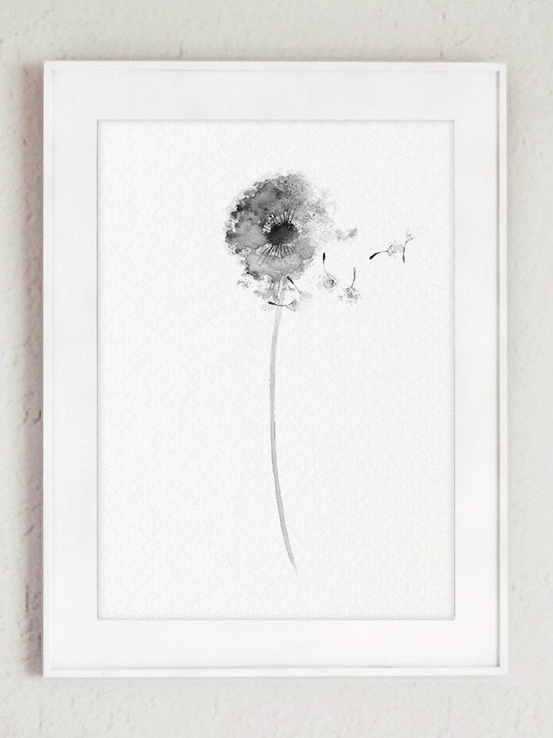 794x1059 Dandelion Drawing Gray Wall Decor Abstract Flower Minimalist Etsy - Dandelion Drawing