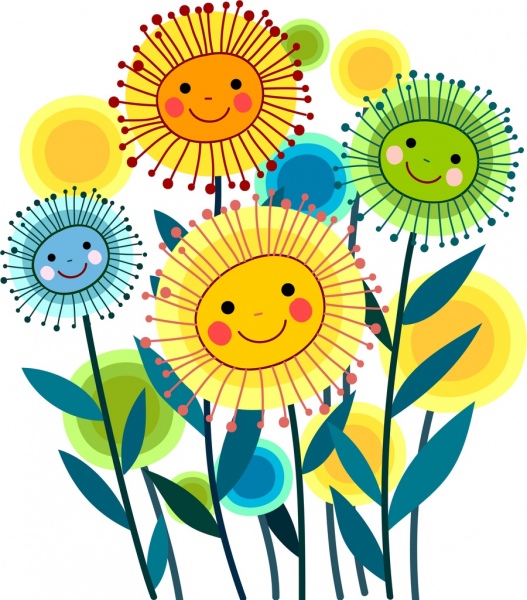 527x600 Dandelion Flowers Drawing Cute Multicolored Stylized Icons Free - Dandelion Flower Drawing