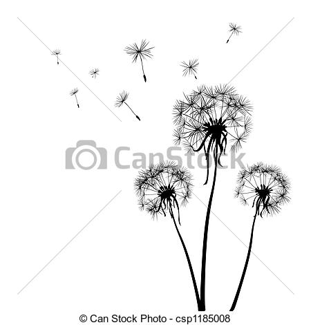 450x470 Silhouettes Of Three Dandelions In The Wind - Dandelion Puff Drawing