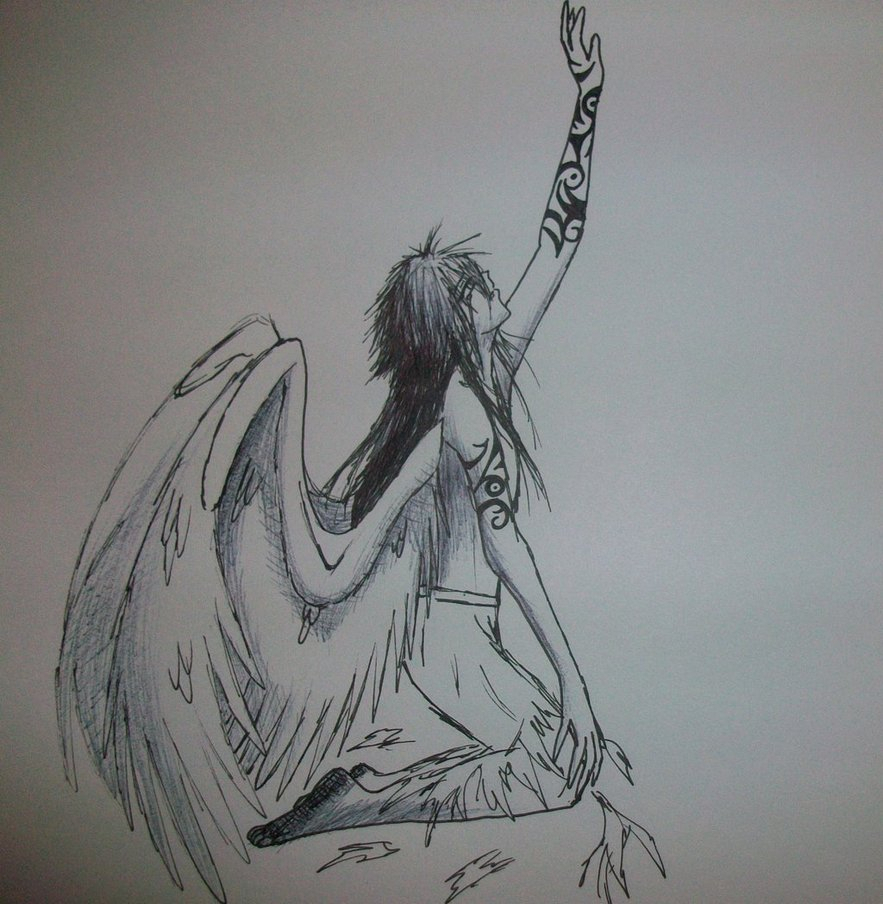 Pencil Drawings Of Fallen Angels And Dark Angel Anime Drawing - Dark An...