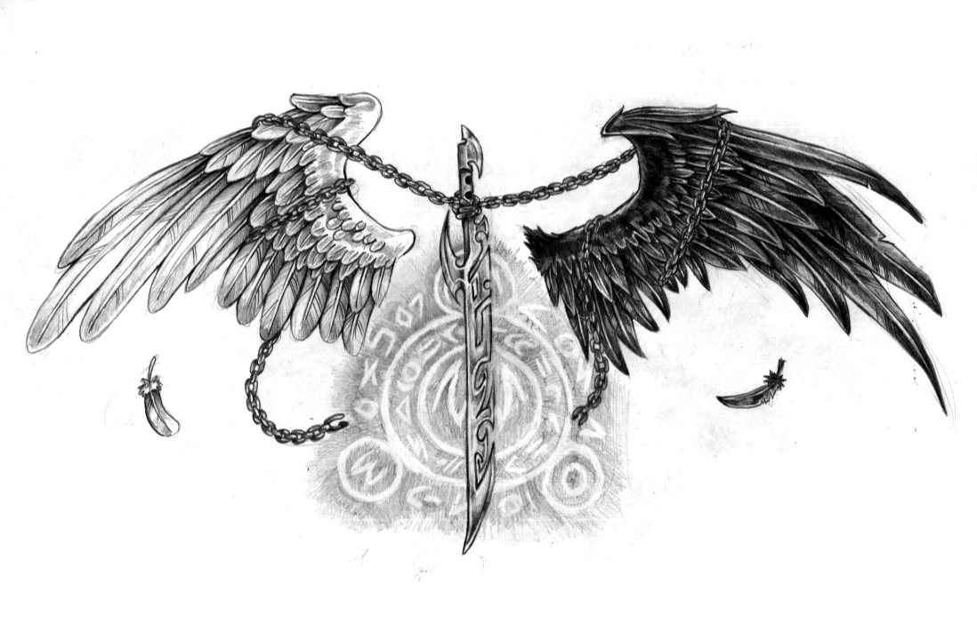 Black Outline Angel Wings Neck Tattoos Tattoo Ideas - Dark Angel Wings Dr.....
