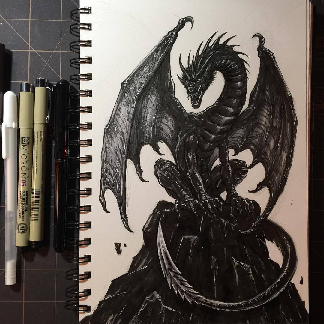 1080x1080 Greg Luzniak Art - Dark Dragon Drawing