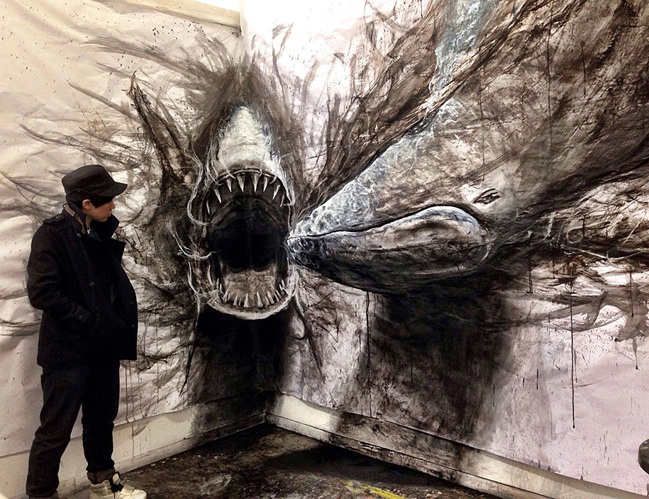 915x704 these dark drawings pop out of paper as life sized animals - Dark Drawings