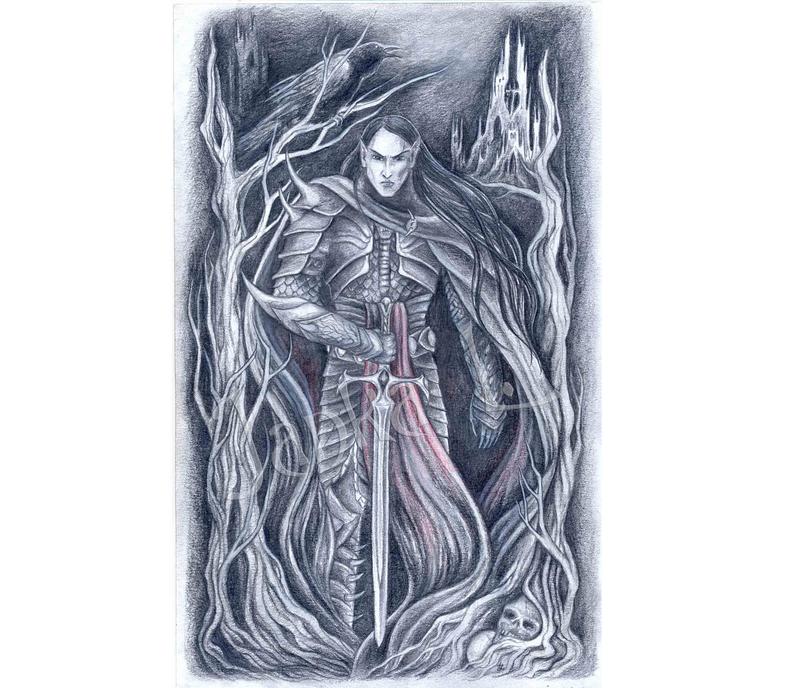 794x688 Dark Elf Original Drawing Elven Art Tree Graphite Pencil Etsy - Dark Elf Drawing
