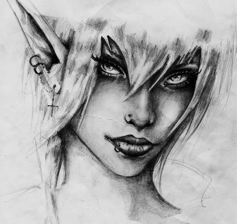800x756 Thwarted - Dark Elf Drawing