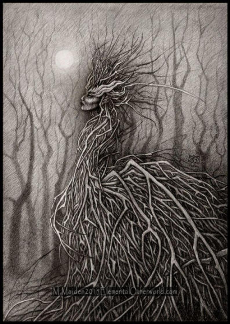 794x1119 queen of sticks signed print pencil drawing dark fairy etsy - Dark Fairy Drawing