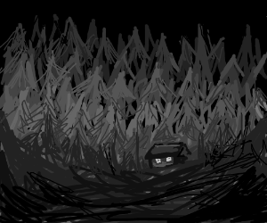 300x250 Small House Amidst A Dark Forest Drawing - Dark Forest Drawing