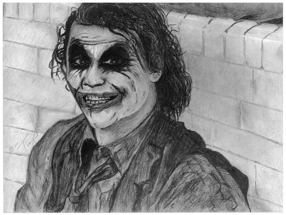 570x429 Joker Dark Knight Batman Pencil Drawing Print - Dark Knight Joker Drawing