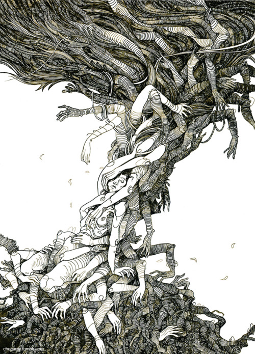 500x695 Drawing Illustration Art Tree Black And White Creepy Horror Dream - Dark Tree Drawing