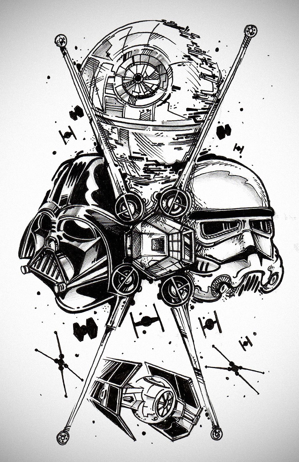 1036x1600 Star Wars Darth Vader Stormtrooper Deathstar Taifighter Cartoons - Darth Vader Drawing Tumblr