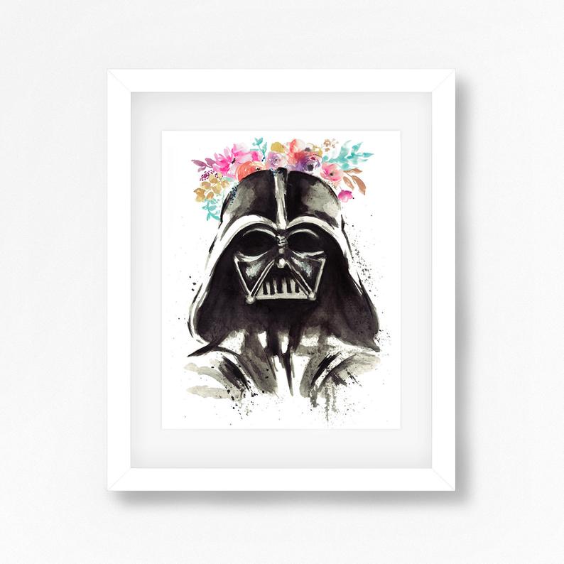 794x794 Darth Vader Water Color Floral Tumblr Hipster Decor Print Etsy - Darth Vader Drawing Tumblr