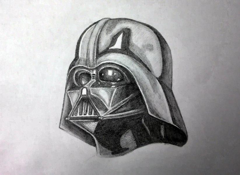 823x599 Drawing Of Darth Vader Helmet From Star Wars With Pencil Sketches - Darth Vader Helmet Drawing