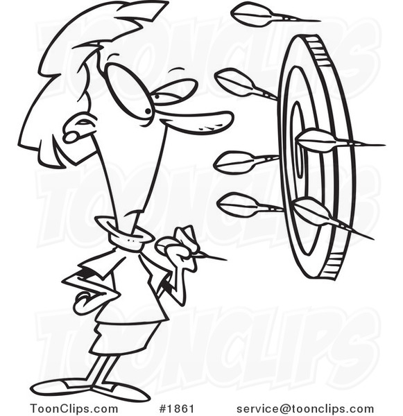 581x600 cartoon black and white line drawing of a business woman off - Darts Drawing