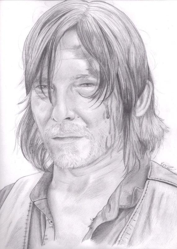 570x802 print daryl dixon drawing etsy - Daryl Dixon Drawing
