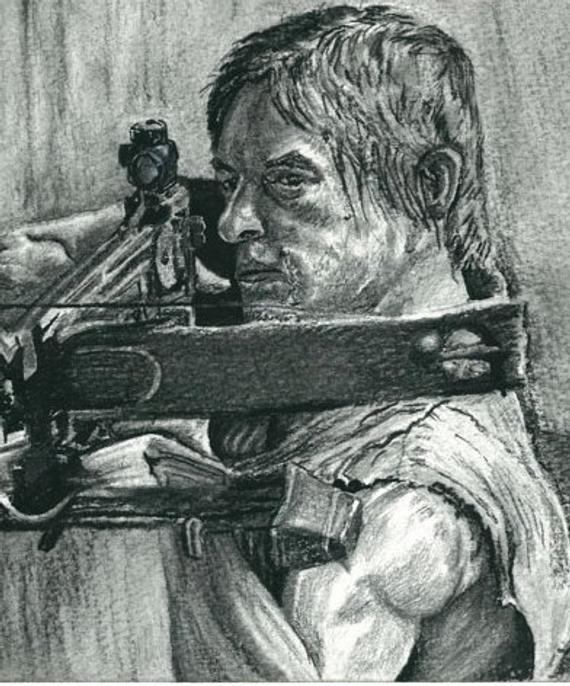 570x686 walking dead daryl dixon poster of norman reedus drawing as etsy - Daryl Dixon Drawing