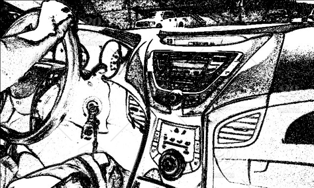 640x384 Black And White Photo Illustration Car Dashboard, Looking Towards - Dashboard Drawing