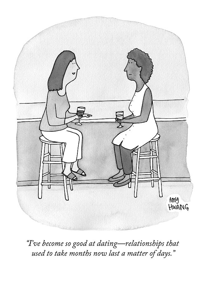 660x900 two women talking in a bar drawing - Dating Drawing