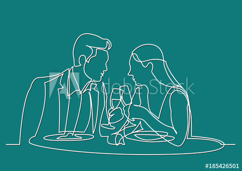 500x354 continuous line drawing of man and woman dating dining - Dating Drawing
