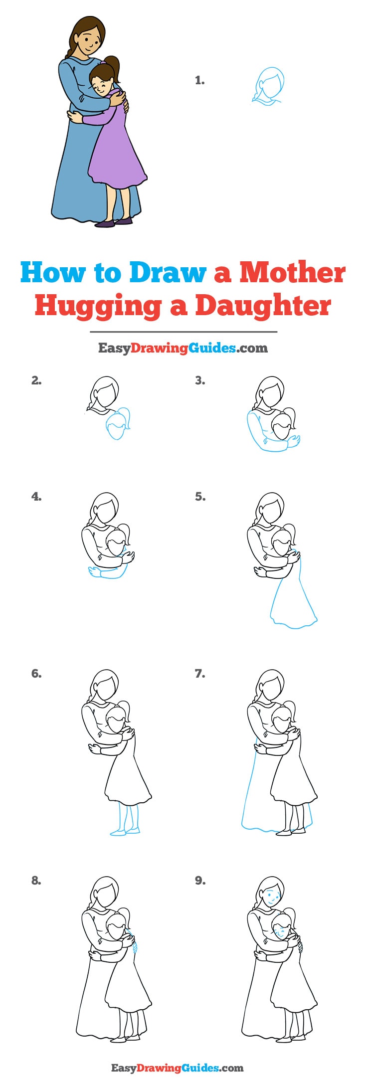 736x2184 how to draw a mother hugging a daughter - Daughter Drawing