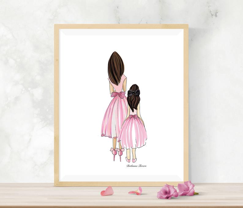 794x680 brunette mother and daughter drawing brunette big sister etsy - Daughter Drawing