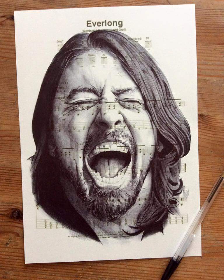 768x960 dave grohl drawing with biro on sheet music drawing - Dave Grohl Drawing