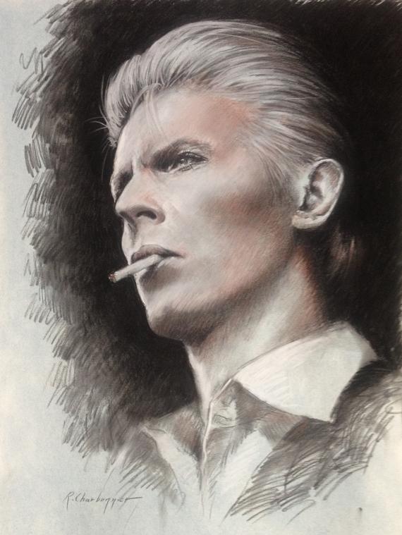 570x759 David Bowie Drawing Etsy - David Bowie Drawing