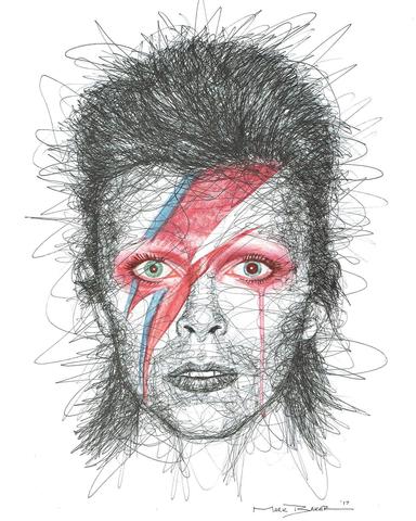 384x480 David Bowie Scribble Print Mark Baker Art Apparel - David Bowie Drawing