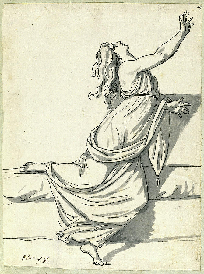 670x900 Jacques Louis David, A Distraught Woman With Her Head Drawing - David Drawing