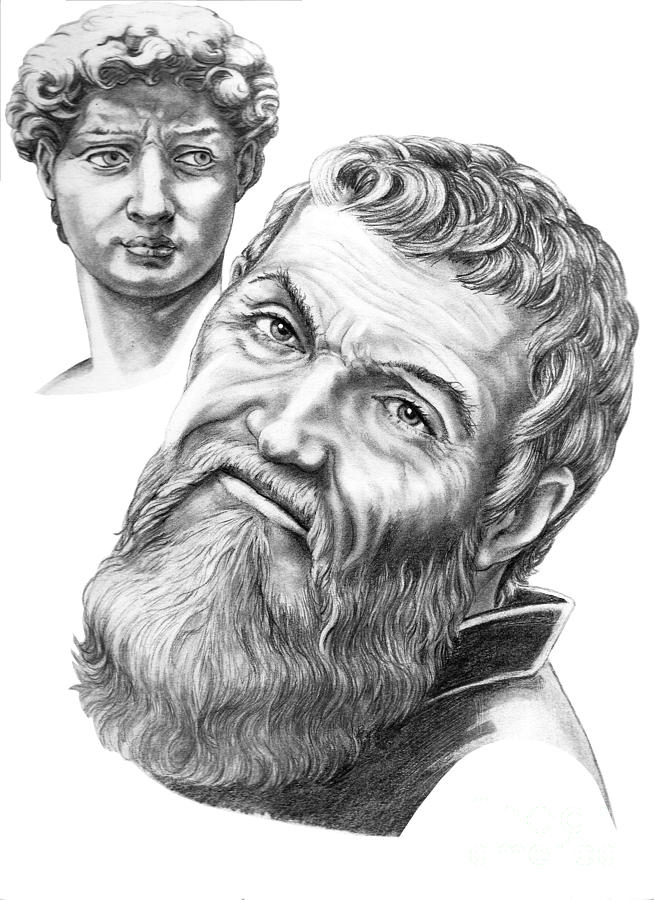 654x900 Michelangelo And David Drawing - David Drawing