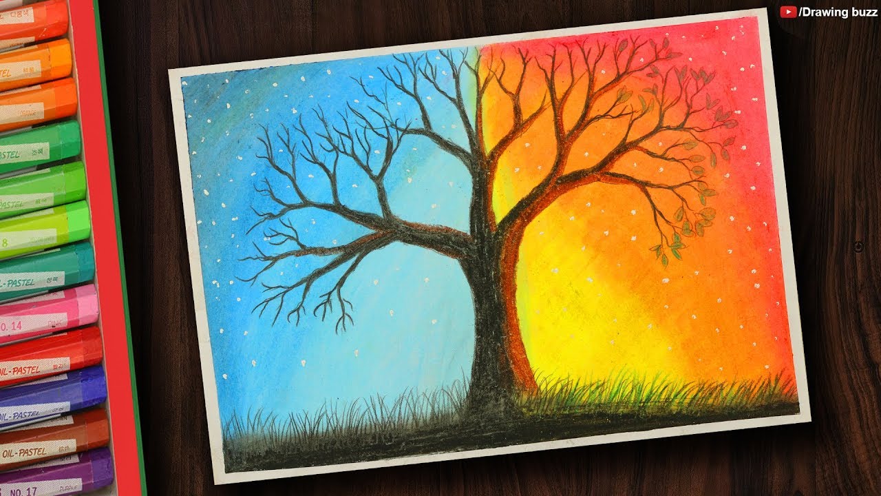 1280x720 Day And Night Scenery Drawing For Beginners With Oil Pastels Step - Day And Night Drawing
