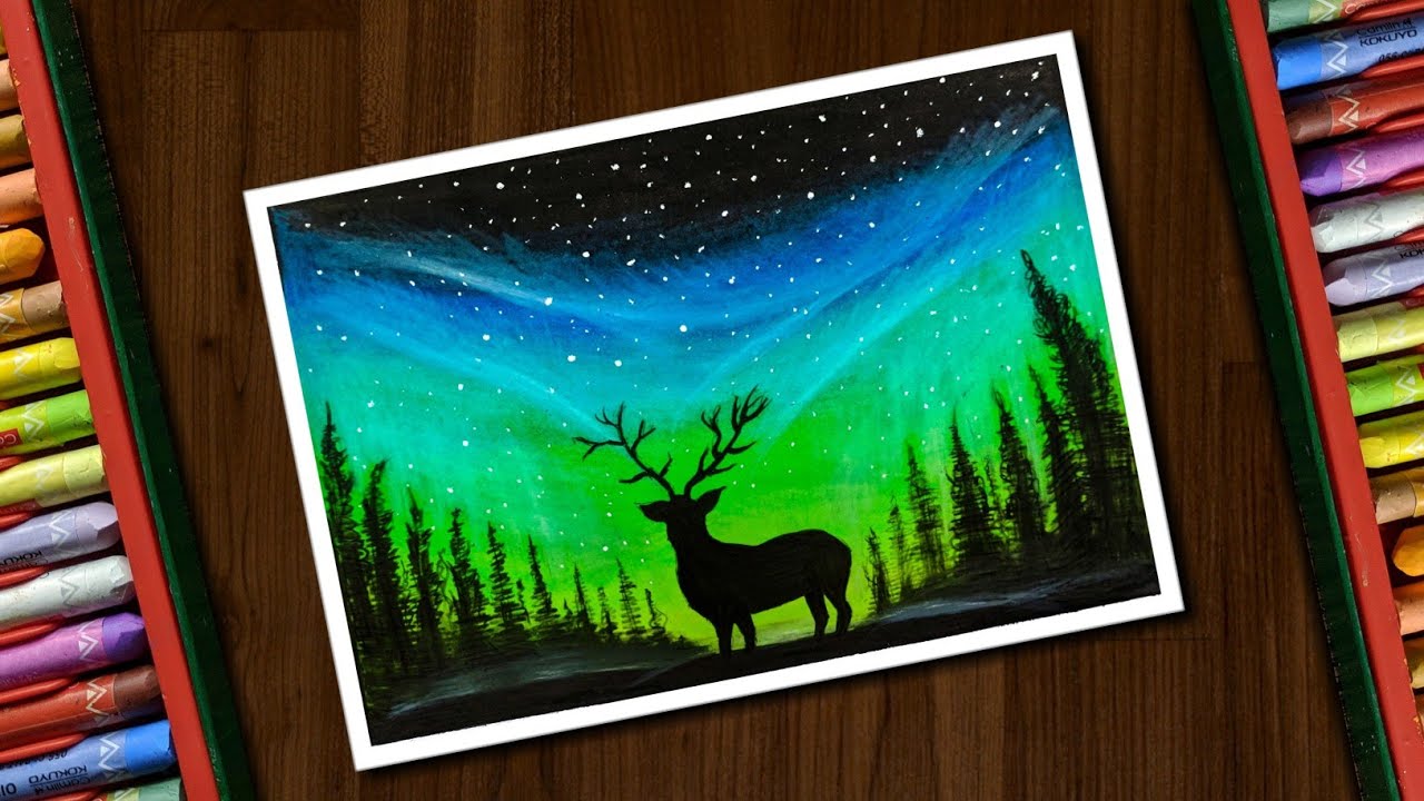1280x720 Aurora Night Drawing With Oil Pastels For Beginners - Day And Night Drawing
