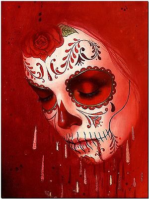300x400 Day Of The Dead Sugar Skull Red High Quality Canvas Print Drawing - Day Of The Dead Drawings
