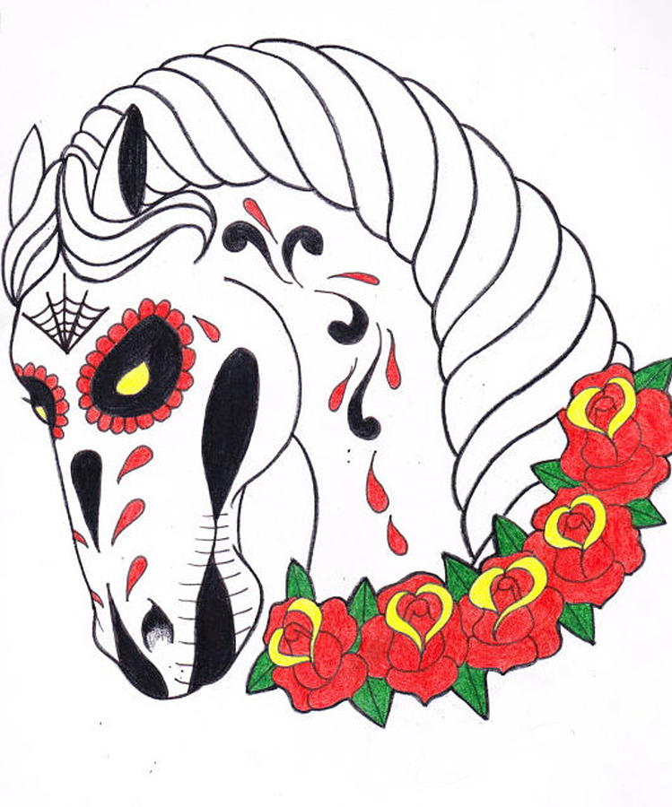 749x900 Day Of The Dead Horse Drawing - Day Of The Dead Drawings