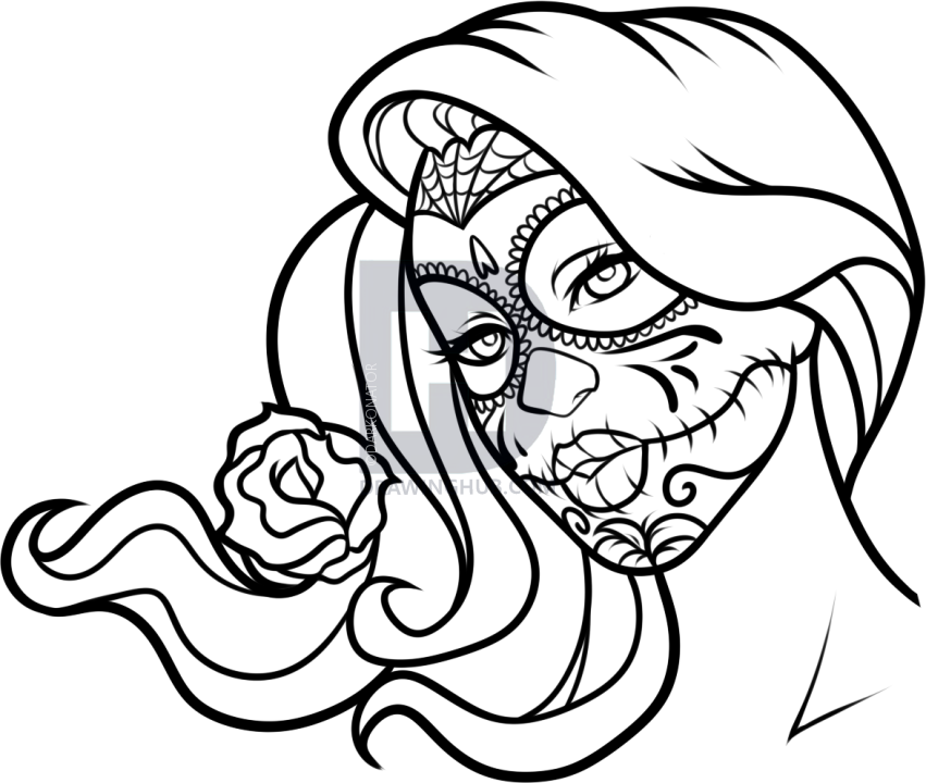 851x720 How To Draw Day Of The Dead Face, Step - Day Of The Dead Drawings
