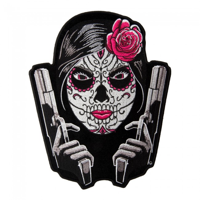 650x650 Day Of The Dead Girl Twin Guns Patch Sugar Skull Patches - Day Of The Dead Girl Drawing