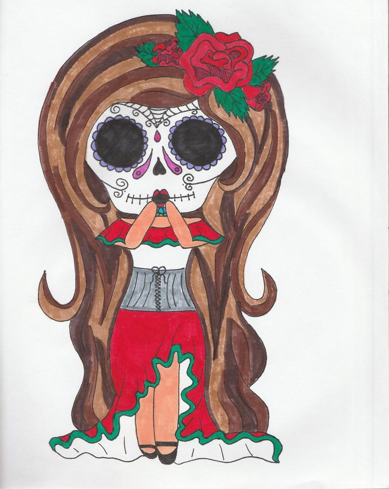 794x998 Day Of The Dead Girl Ink Drawing Original Etsy - Day Of The Dead Girl Drawing