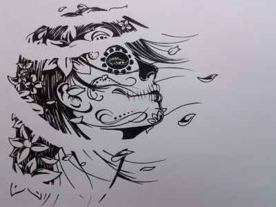 400x300 Day Of The Dead Sugar Skull Girl Artwork On We Heart It - Day Of The Dead Girl Drawing