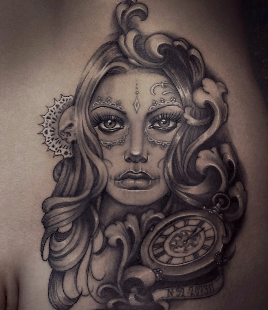 900x1042 Day Of The Dead Girl Tattoo Inkredible Ink Tattoo - Day Of The Dead Girl Drawing