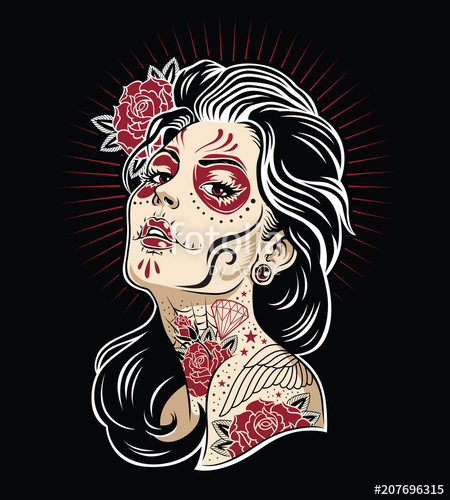 450x500 Day Of The Dead Girl Vector Illustration Stock Image And Royalty - Day Of The Dead Girl Drawing