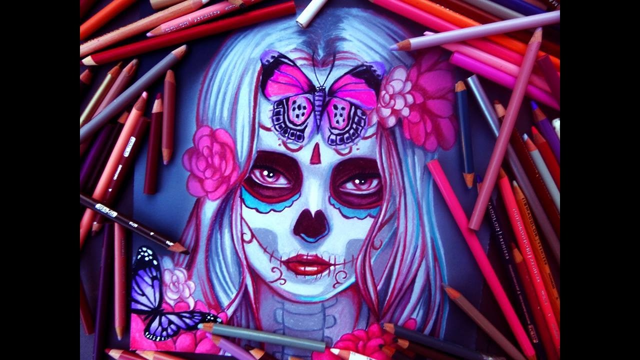 1280x720 Dia De Los Muertos Day Of The Dead Girl Halloween Speed Drawing - Day Of The Dead Girl Drawing