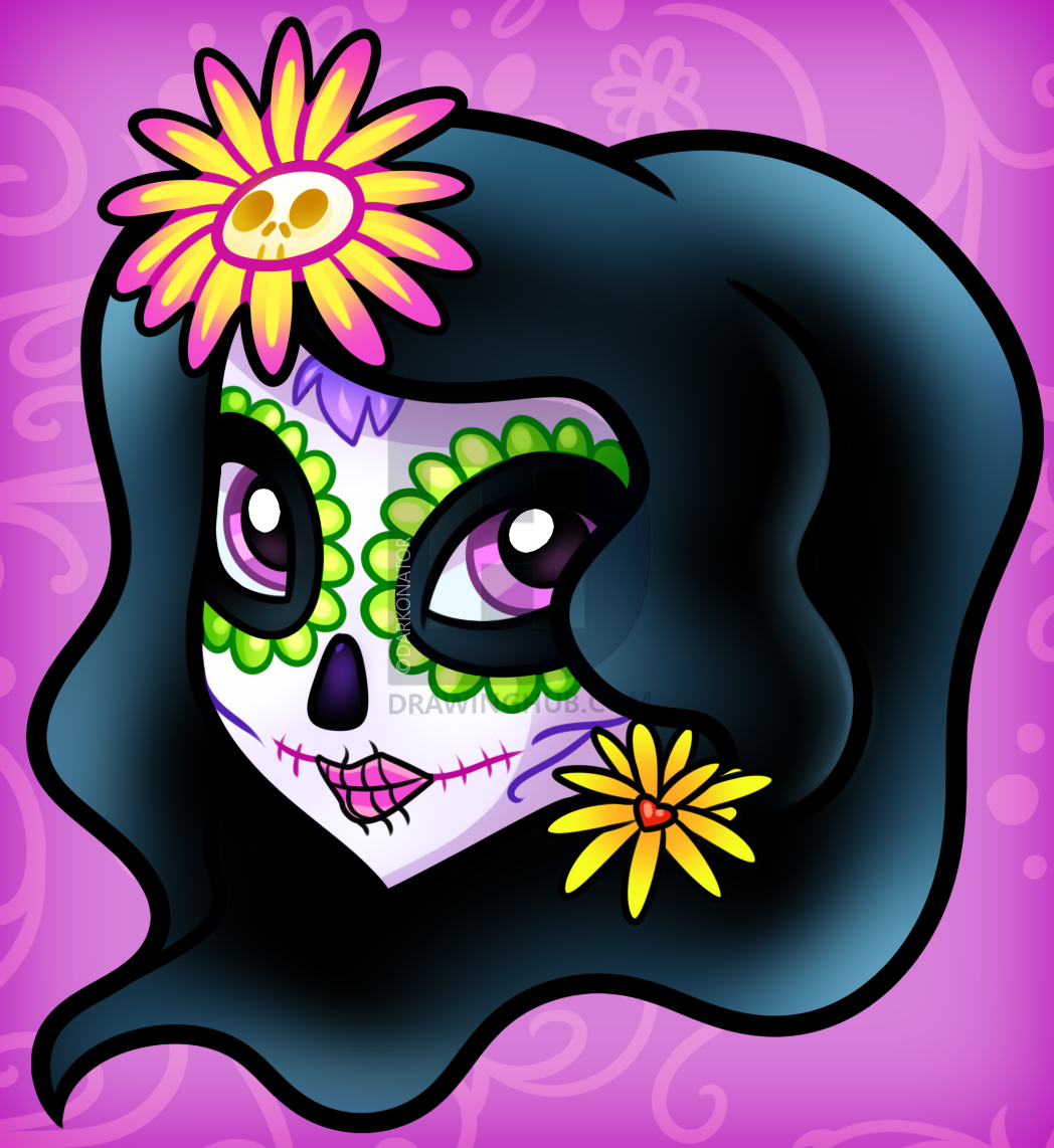 1048x1142 Easy Day Of The Dead Girl Drawing Tutorial, Step - Day Of The Dead Girl Drawing