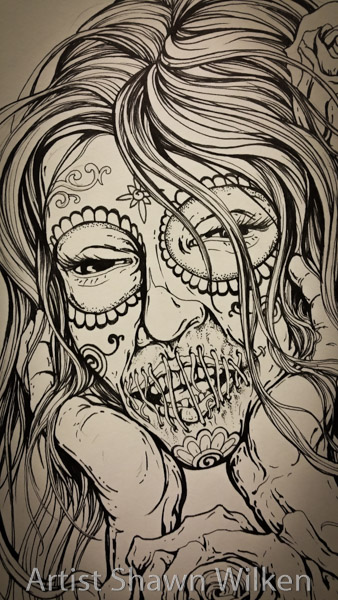 338x600 Shawn Wilken The Day Of The Dead Drawing From The Sketchbook - Day Of The Dead Girl Drawing